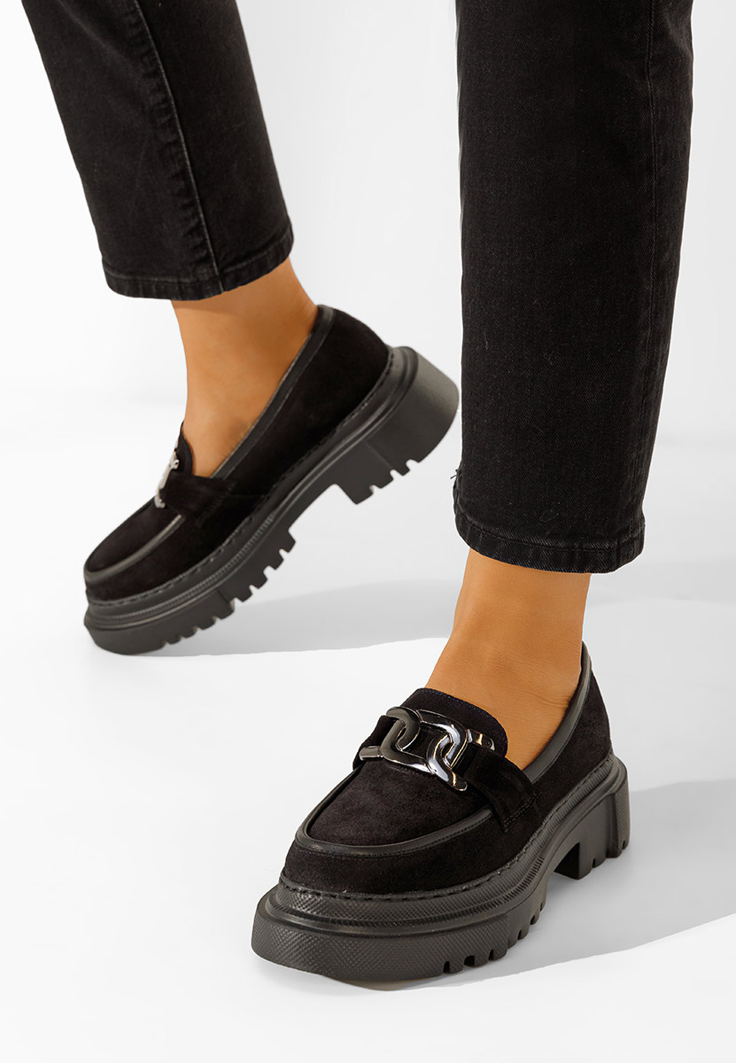 Černé mokasíny dámské kožené Haza