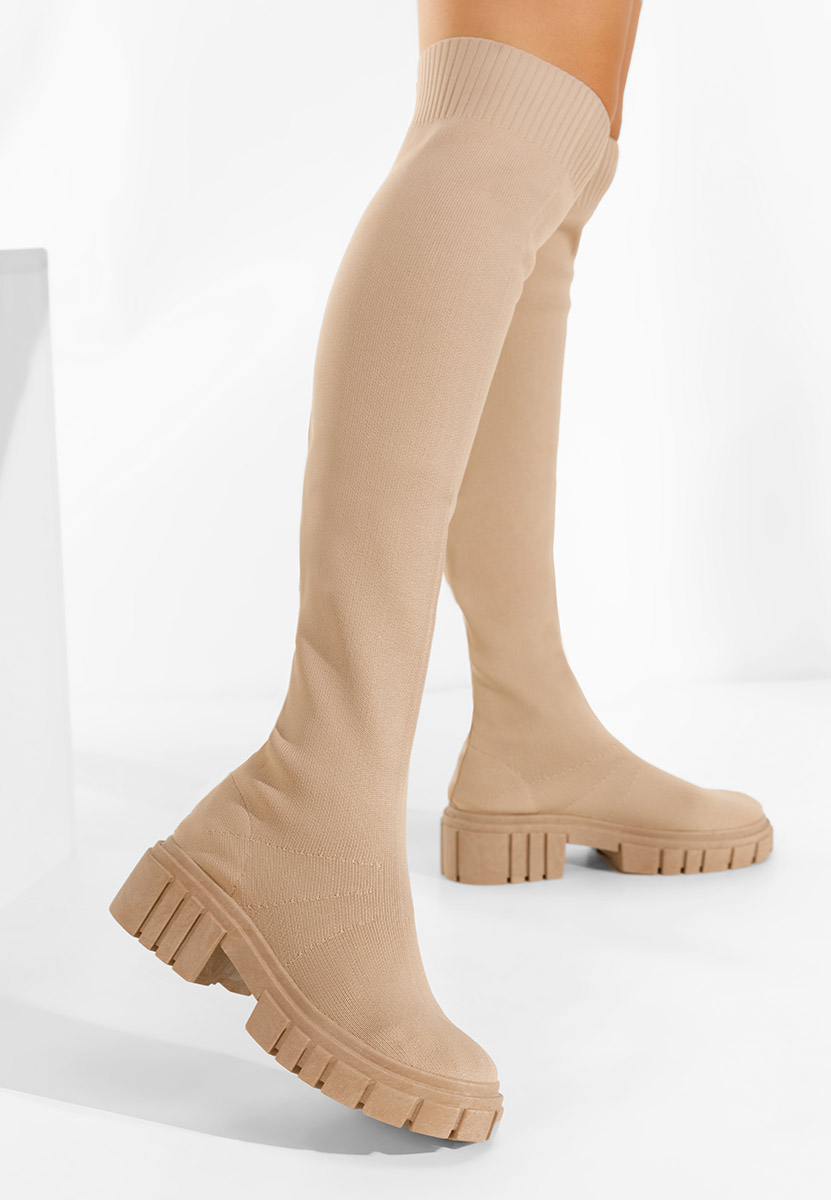 Khaki kozačky nad koleno Raena