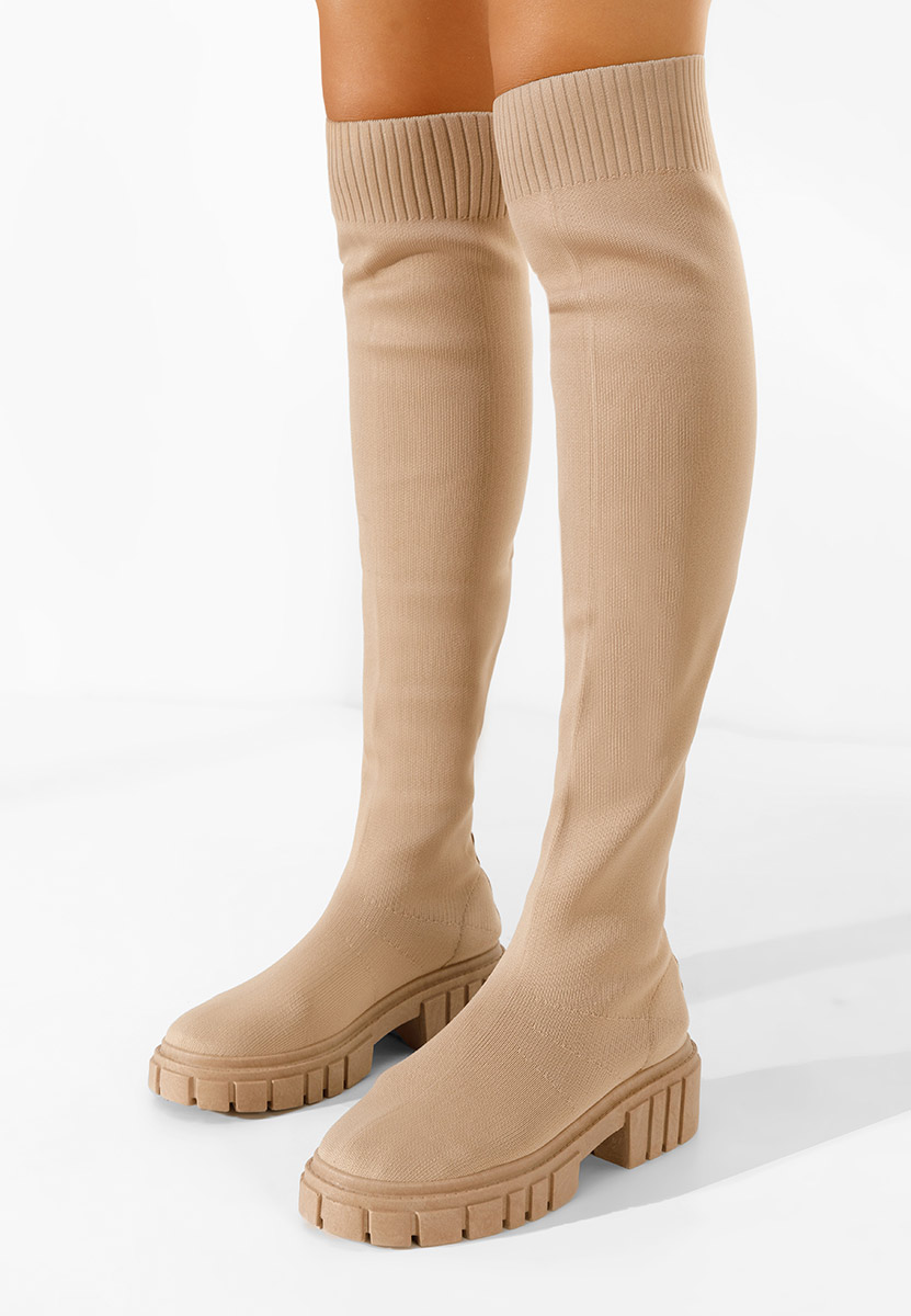 Khaki kozačky nad koleno Raena