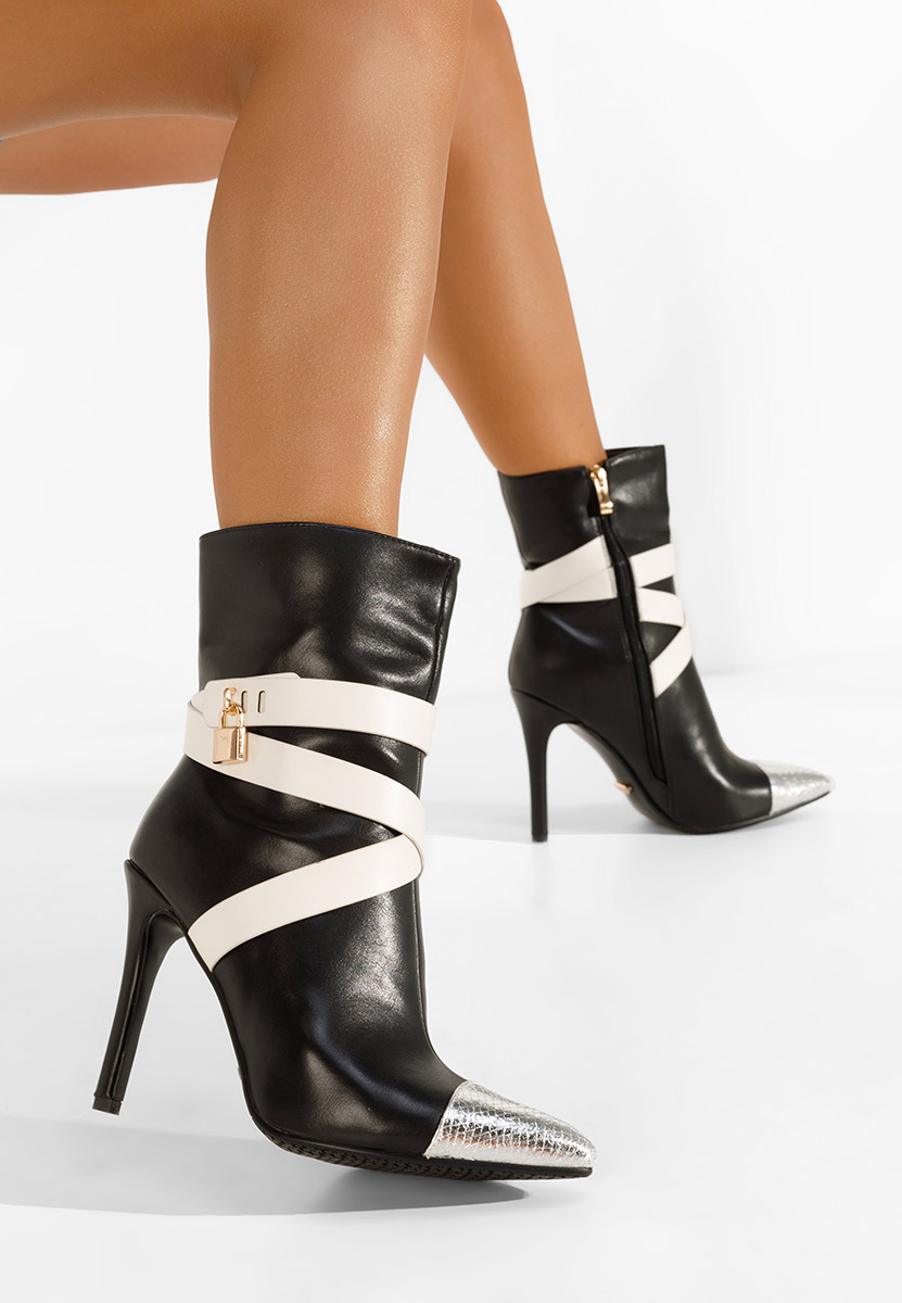 Černé kotníkové boty na vysokém podpatku Linesa