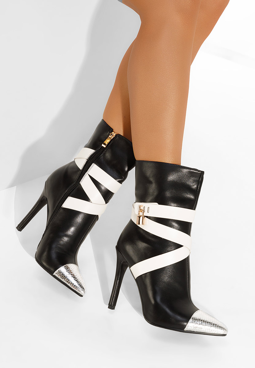 Černé kotníkové boty na vysokém podpatku Linesa