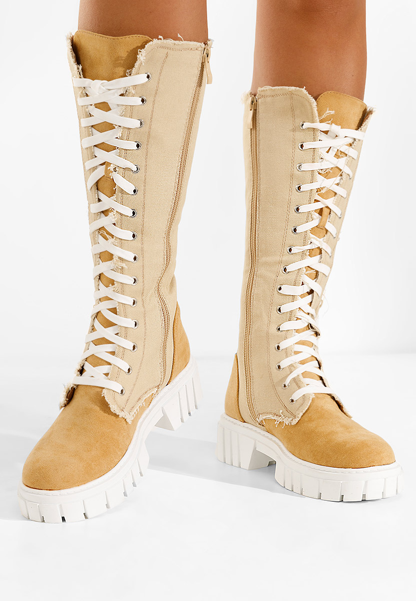 Béžové šněrovací kozačky Fomitena