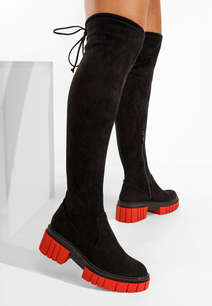 Černé vysoké kozačky na plochém podpatku Dolaria V2