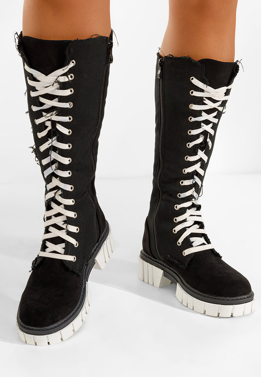 Černé šněrovací kozačky Fomitena