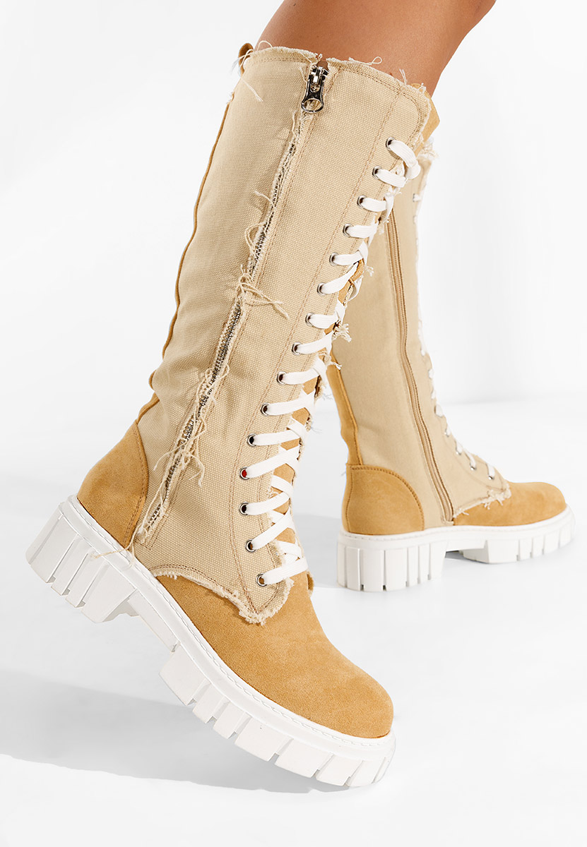 Béžové šněrovací kozačky Fomitena