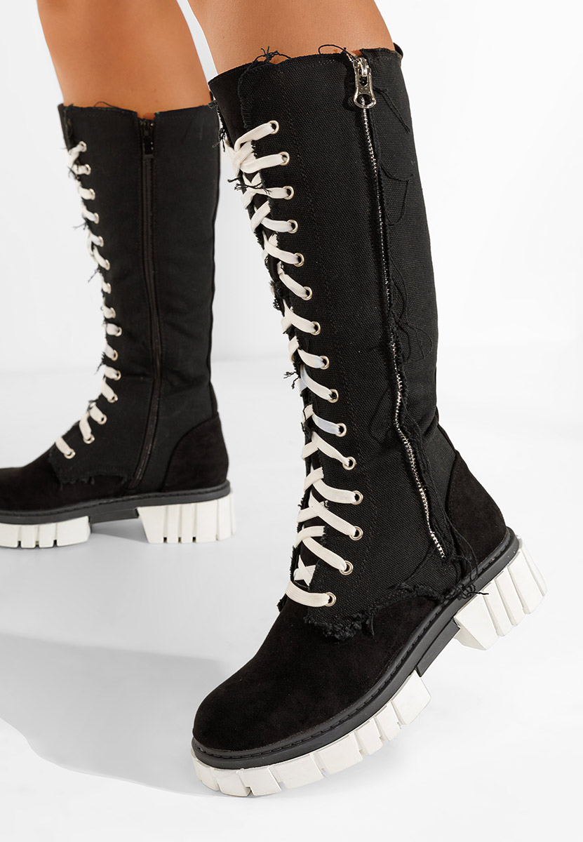 Černé šněrovací kozačky Fomitena