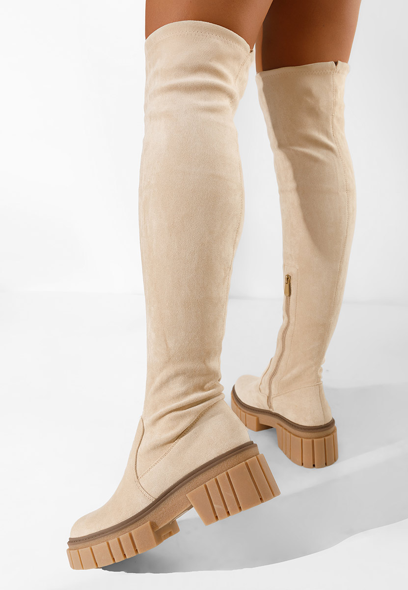 Béžové vysoké kozačky na plochém podpatku Dolaria