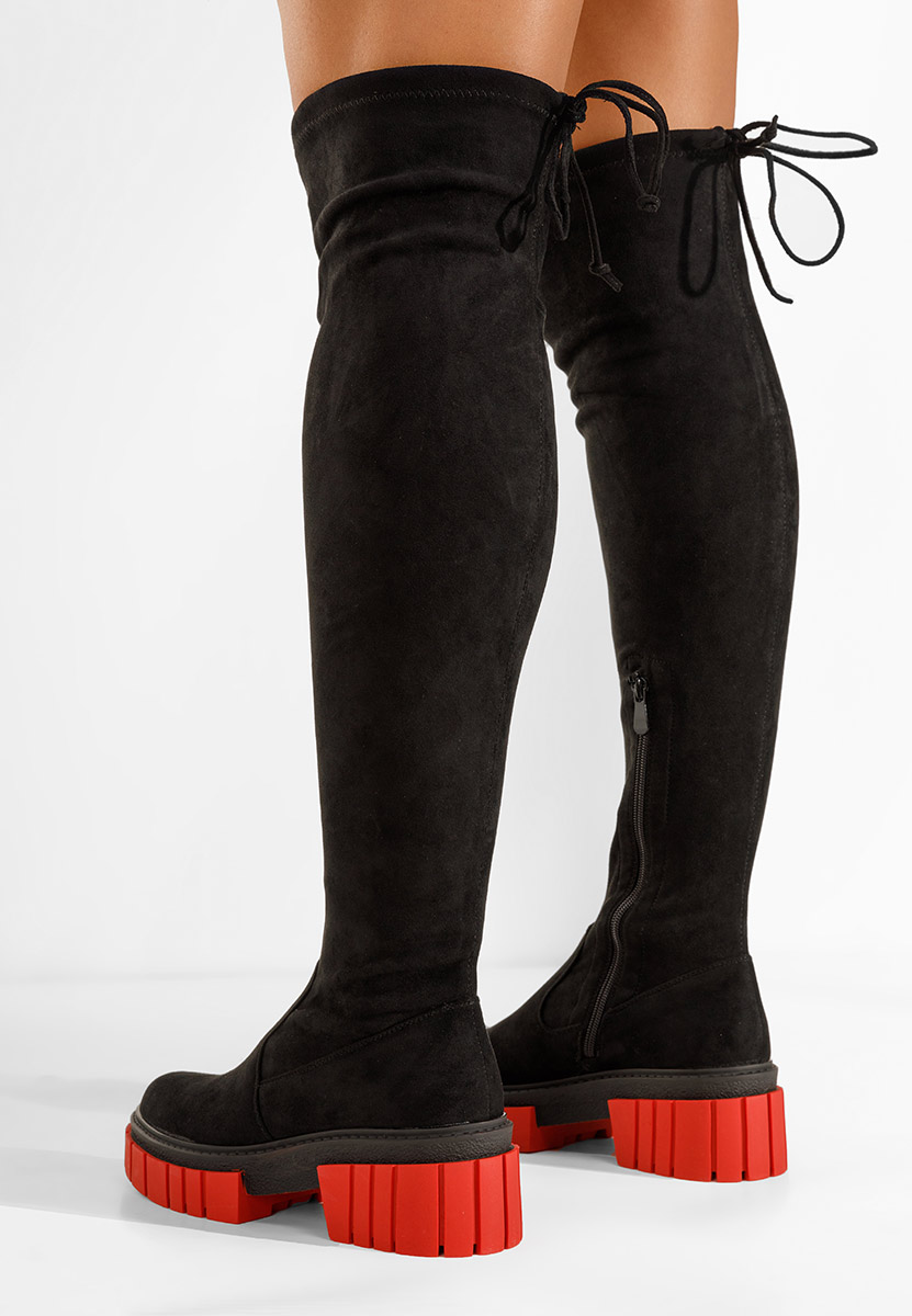 Černé vysoké kozačky na plochém podpatku Dolaria V2