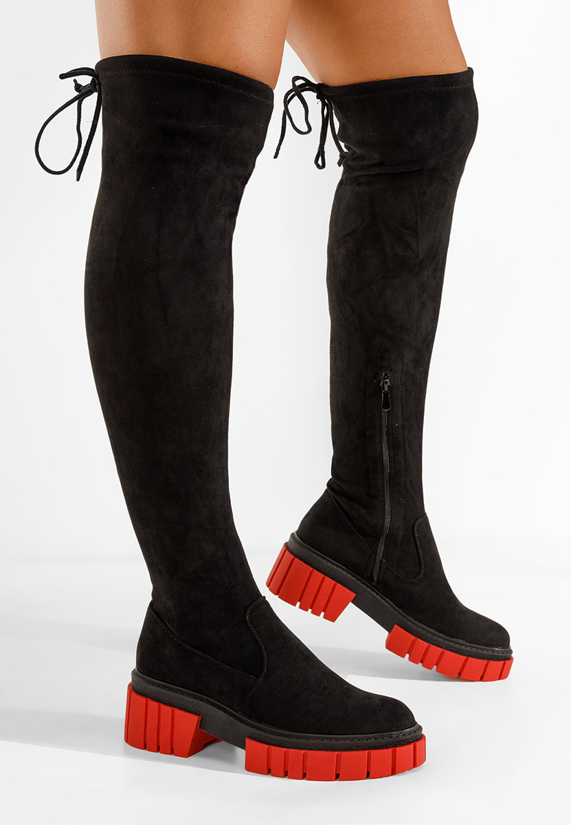 Černé vysoké kozačky na plochém podpatku Dolaria V2