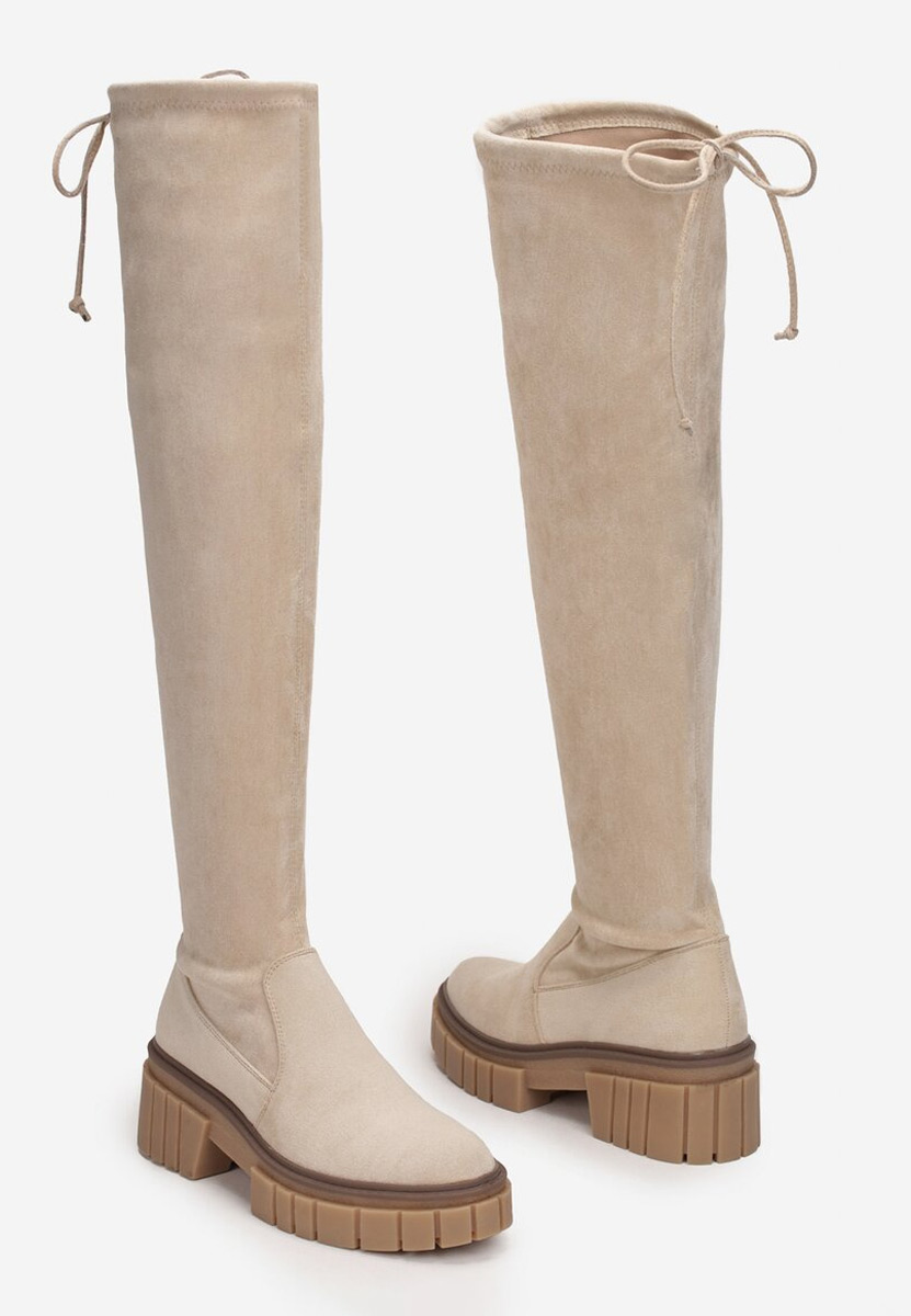 Béžové vysoké kozačky na plochém podpatku Dolaria