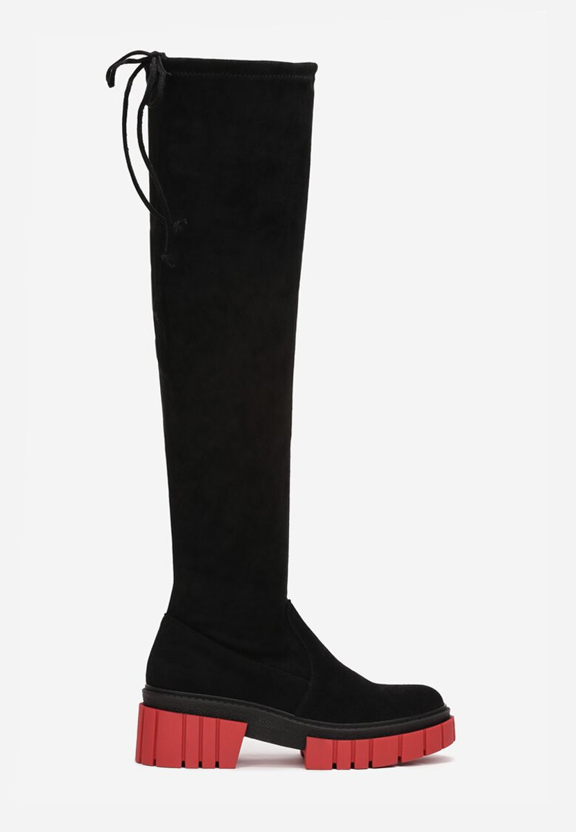 Černé vysoké kozačky na plochém podpatku Dolaria V2