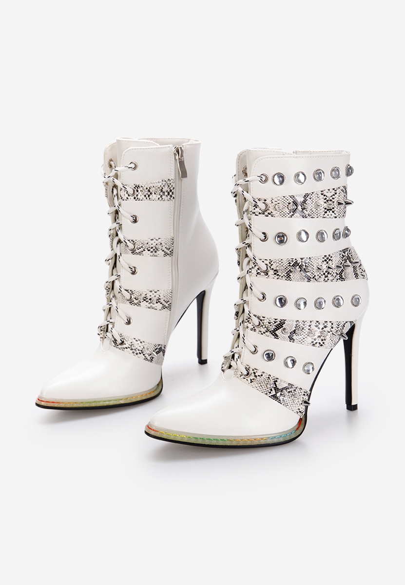 Bílé kotníkové boty na podpatku Juneila