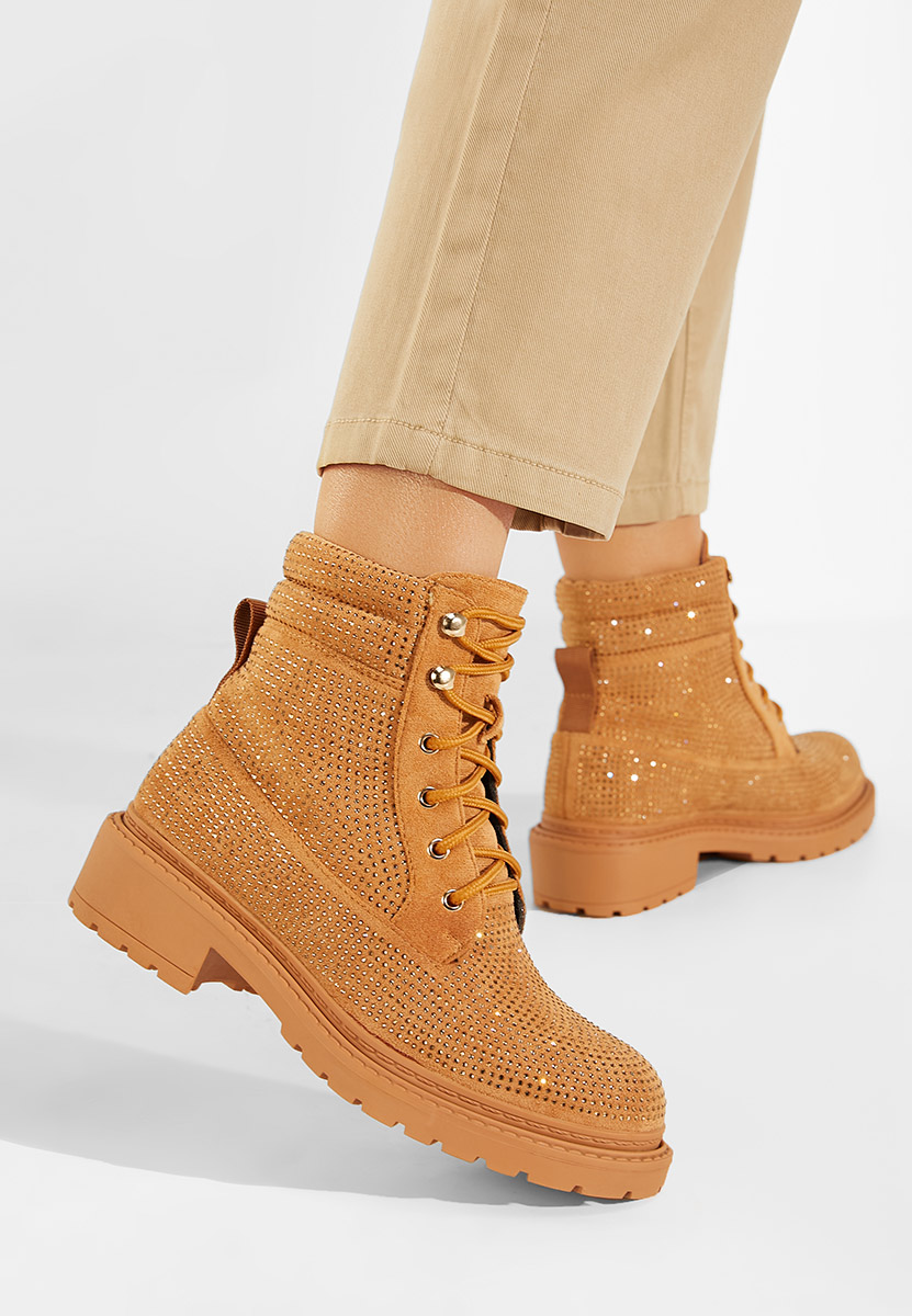 Camelové šněrovací kotníkové boty Preta