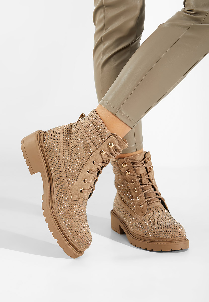 Hnedé šněrovací kotníkové boty Preta