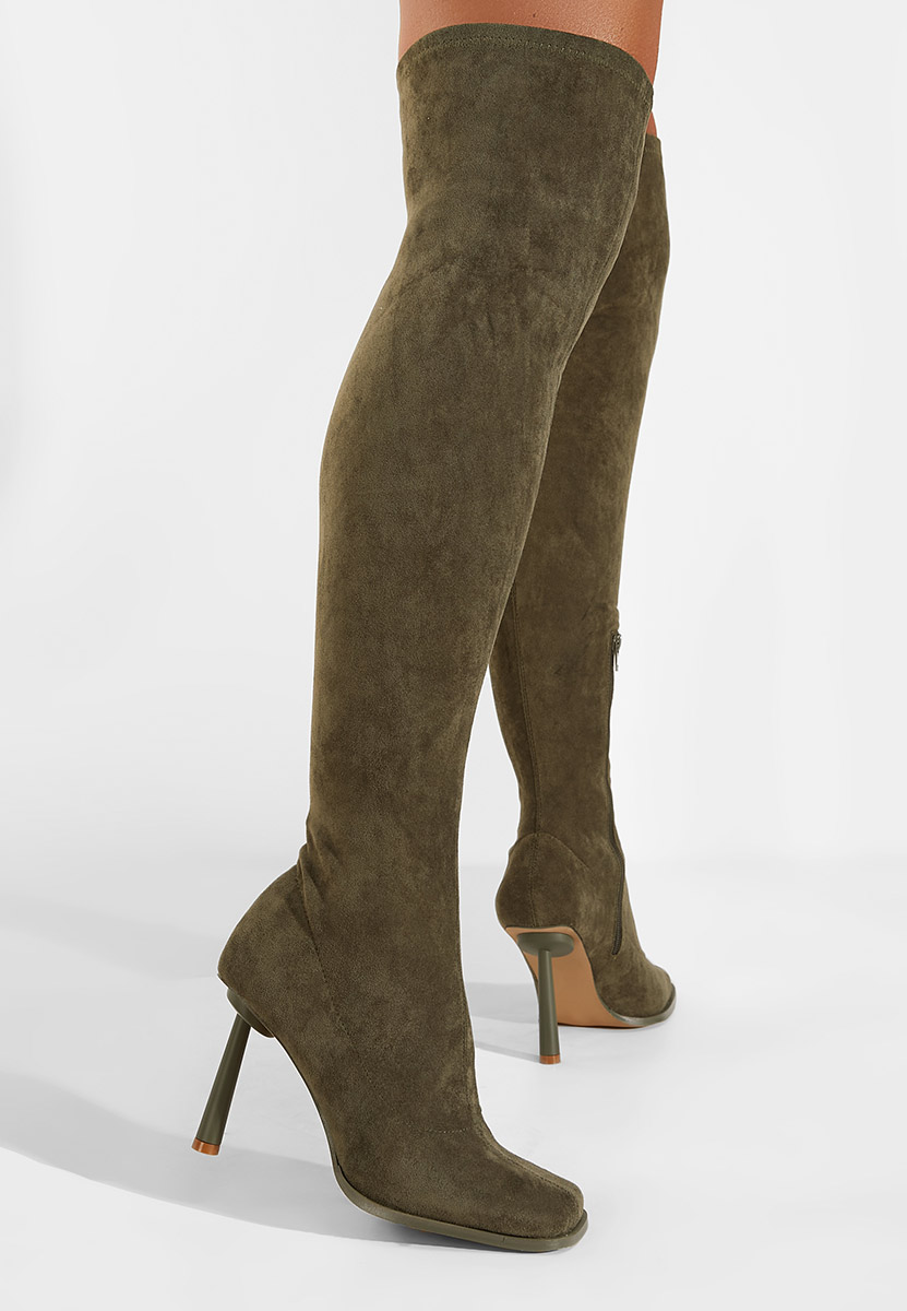 Zelené vysoké kozačky na jehlovém podpatku Mincia