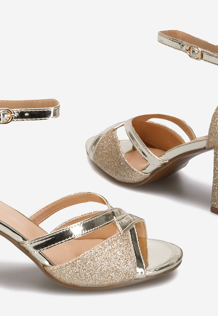 Zlaté sandály na podpatku Aniela