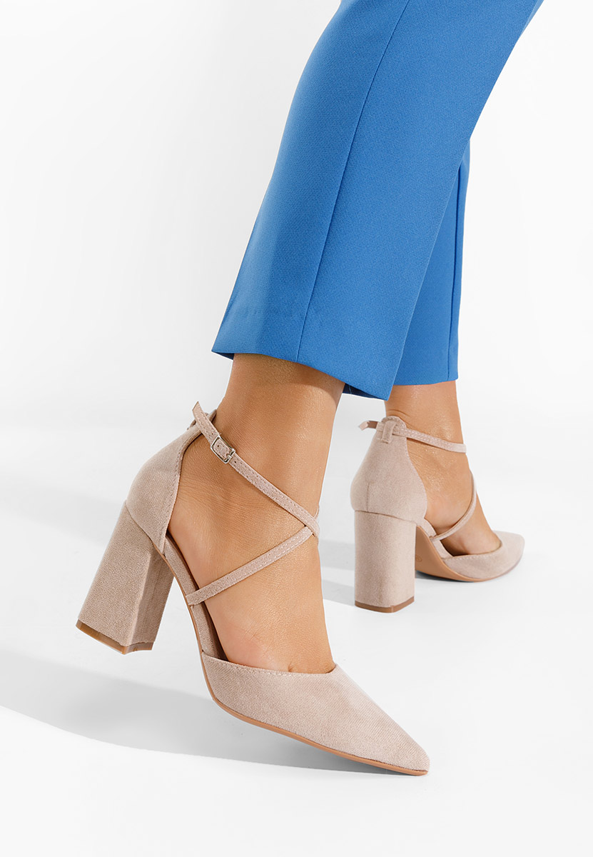 Béžové lodičky na hrubém podpatku Demitra