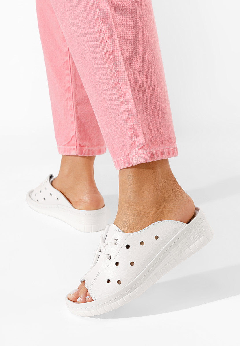 Bílé dámské kožené pantofle Patricia