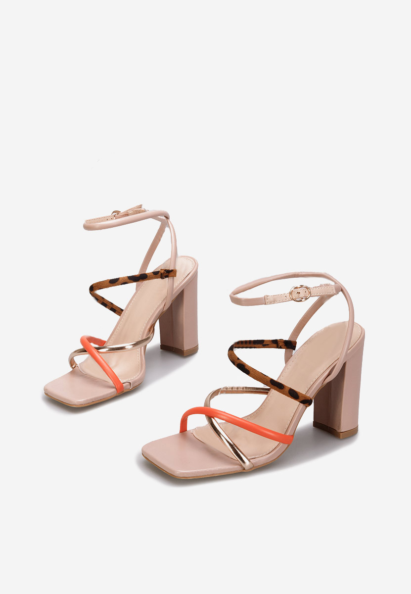Nude sandály na podpatku Kane