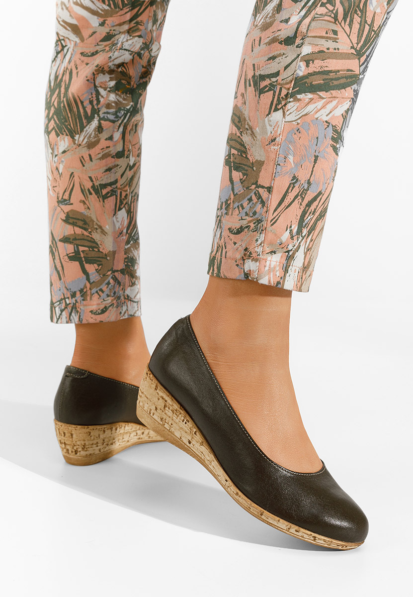 Khaki lodičky na klínku Sonia V3