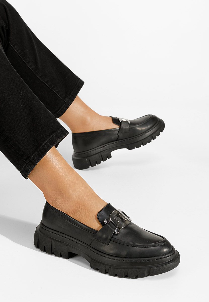 Černé mokasíny dámské kožené Haza V3 Černé mokasíny dámské kožené Haza V3