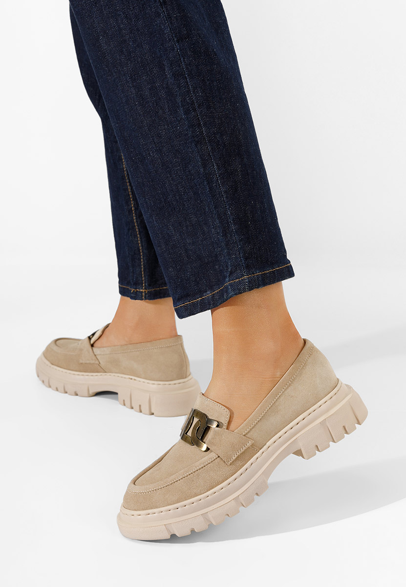 Béžové mokasíny dámské kožené Haza V4 Béžové mokasíny dámské kožené Haza V4