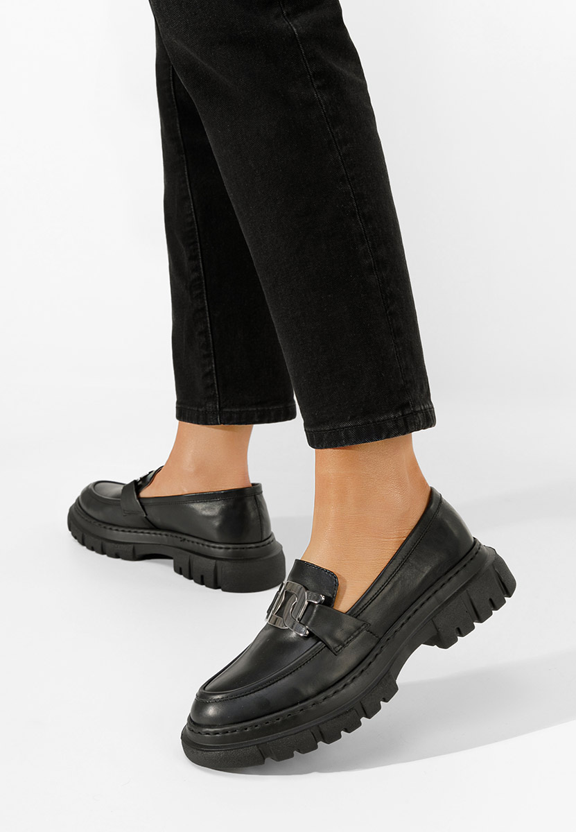 Černé mokasíny dámské kožené Haza V3 Černé mokasíny dámské kožené Haza V3