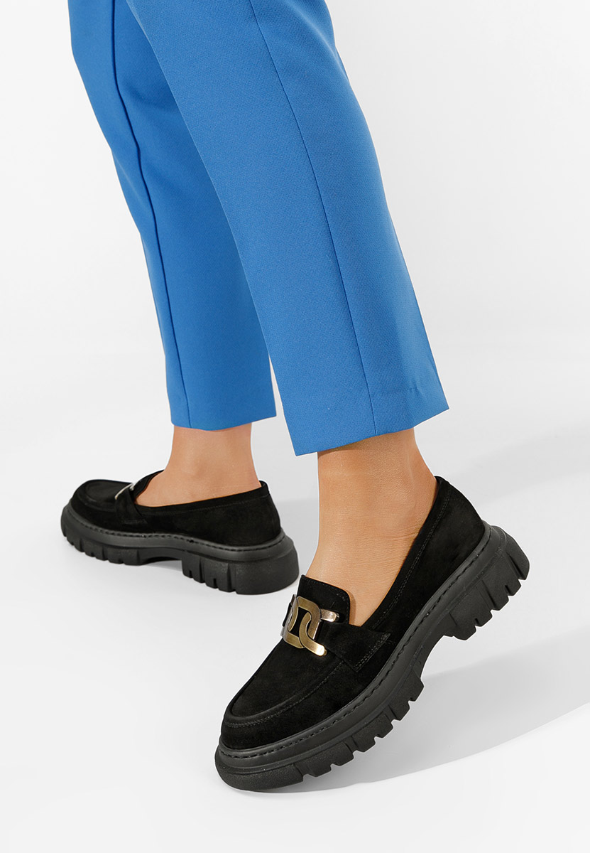 Černé mokasíny dámské kožené Haza V4 Černé mokasíny dámské kožené Haza V4