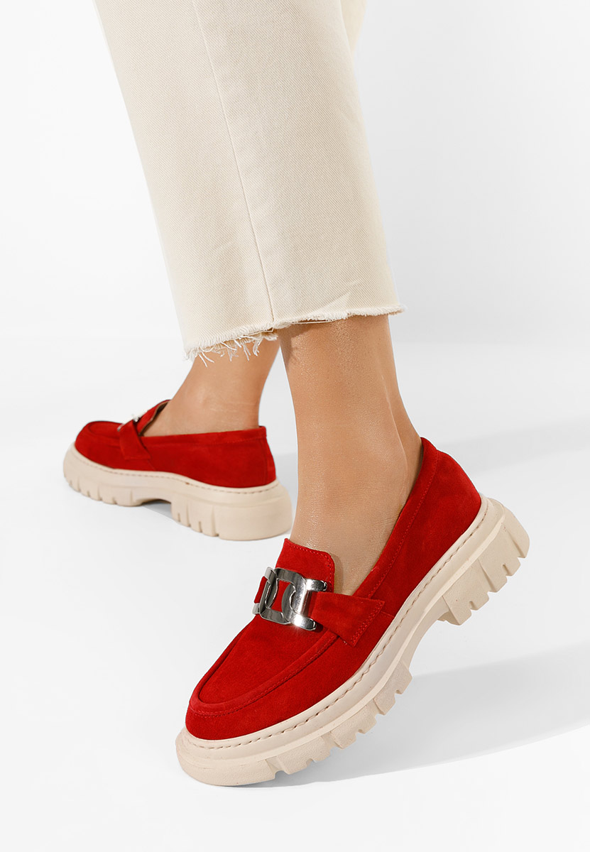 Červené mokasíny dámské kožené Haza V3 Červené mokasíny dámské kožené Haza V3