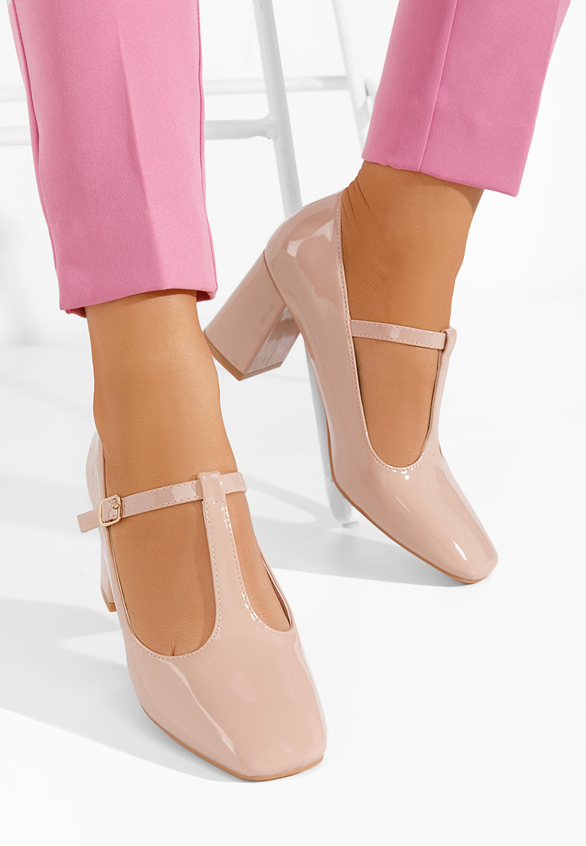 Béžové lodičky na hrubém podpatku Mevana