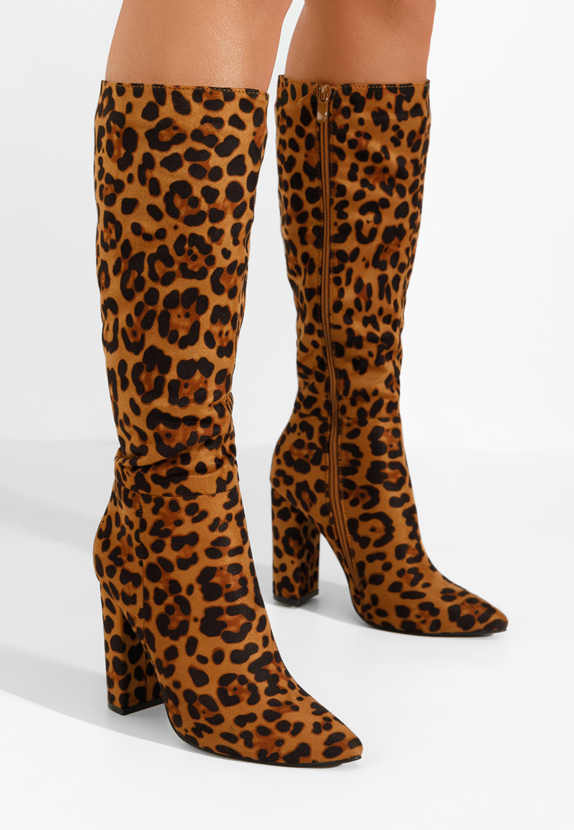 Leopardí kozačky na podpatku Zentha