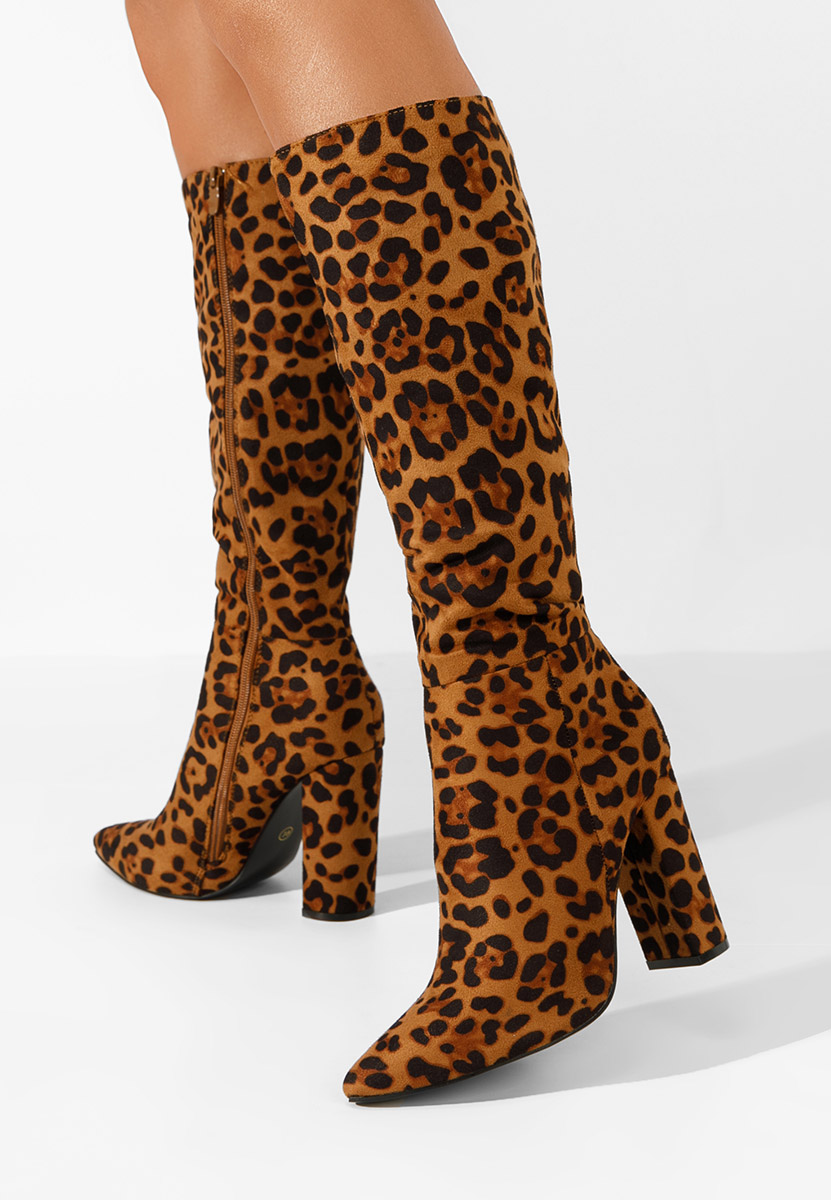 Leopardí kozačky na podpatku Zentha