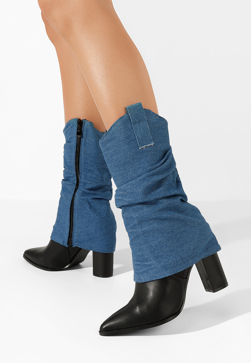 Denim kozačky na podpatku Verta