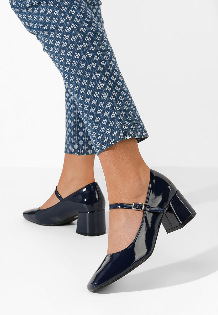 Tmavě modré lodičky na hrubém podpatku Erosa