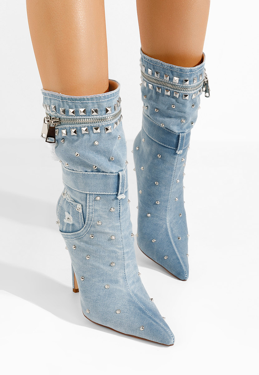 Modré kotníkové boty na vysokém podpatku Azzaro