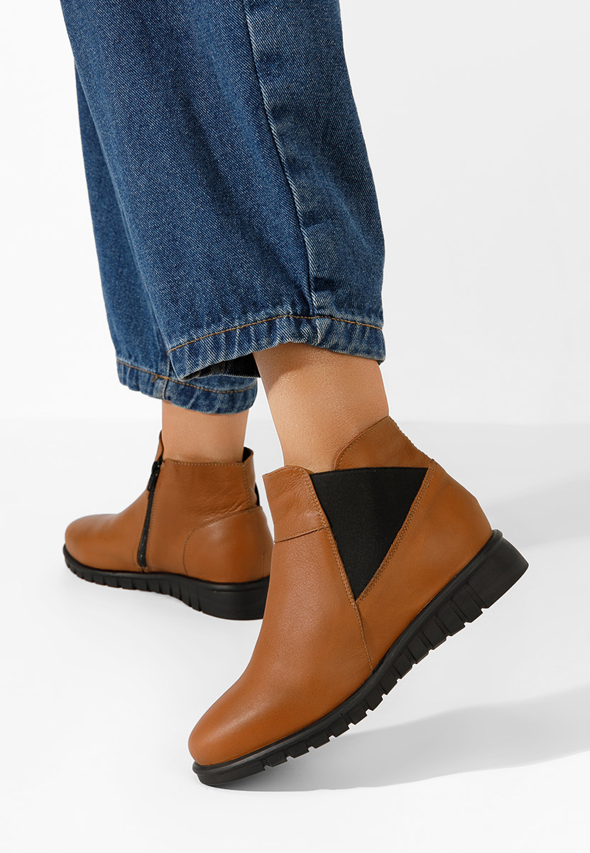 Camelové kožené kotníkové boty Kiesa