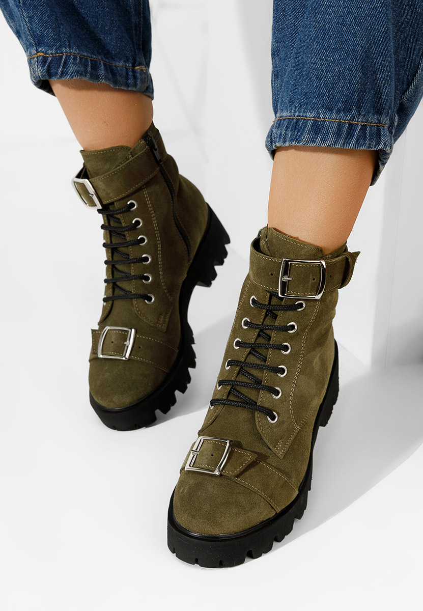 Khaki dámske kožené workery Antonina V2