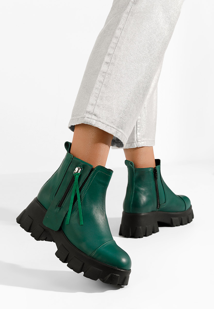 Zelené kožené kotníkové boty Endless