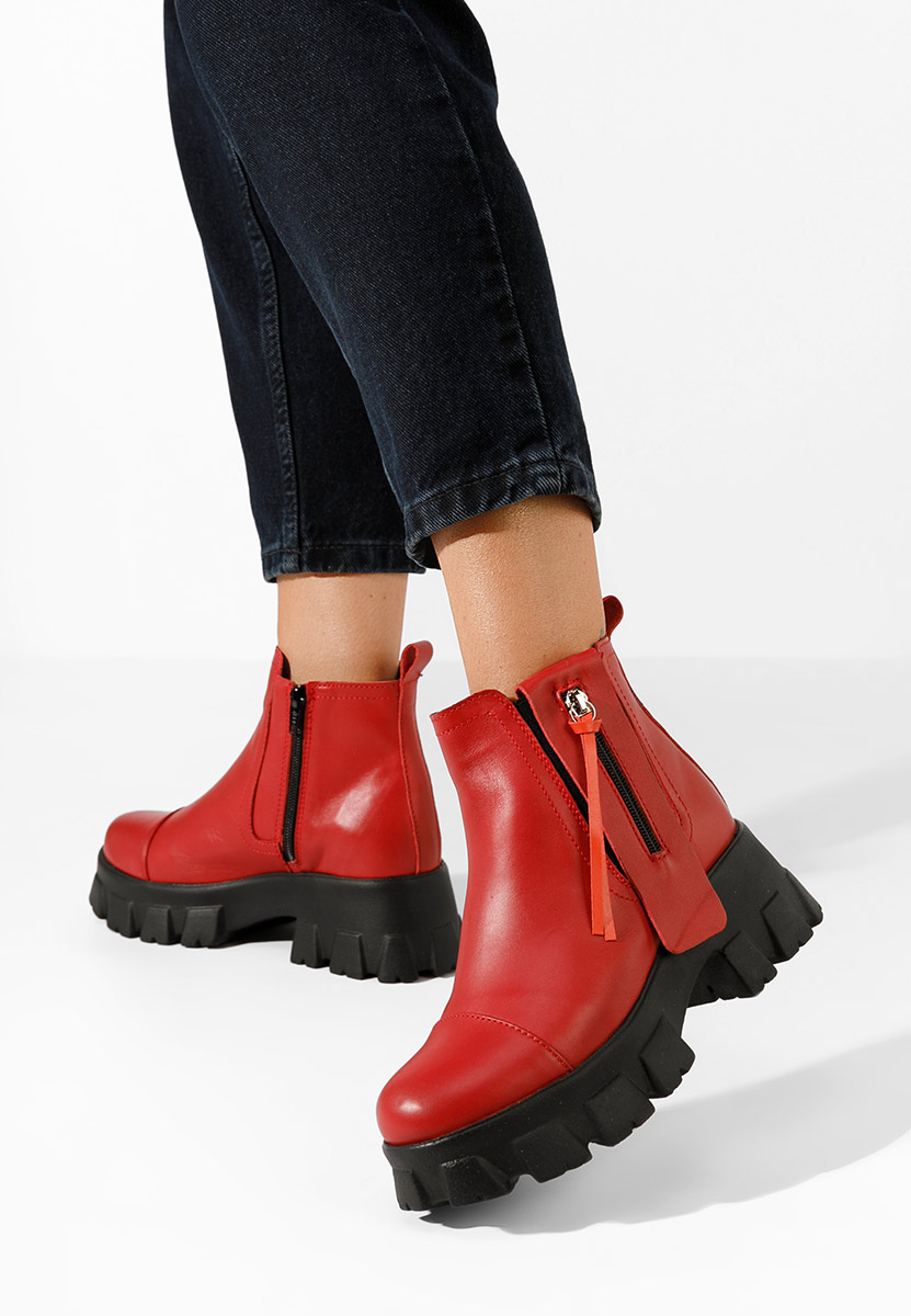 Červené kožené kotníkové boty Endless