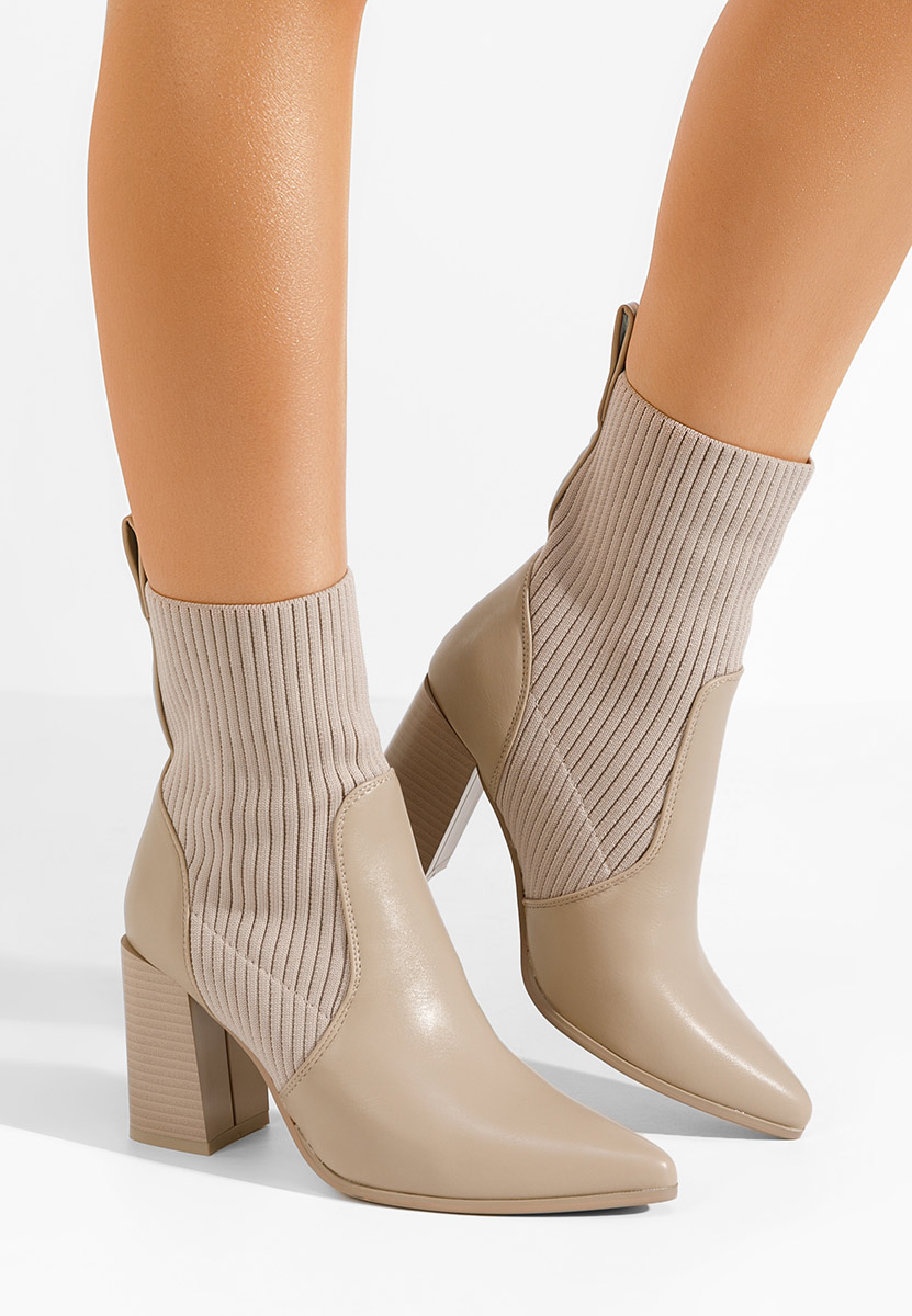 Khaki kotníkové boty na podpatku Vinuele