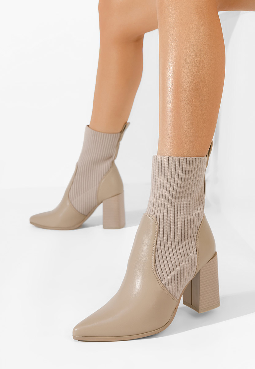 Khaki kotníkové boty na podpatku Vinuele