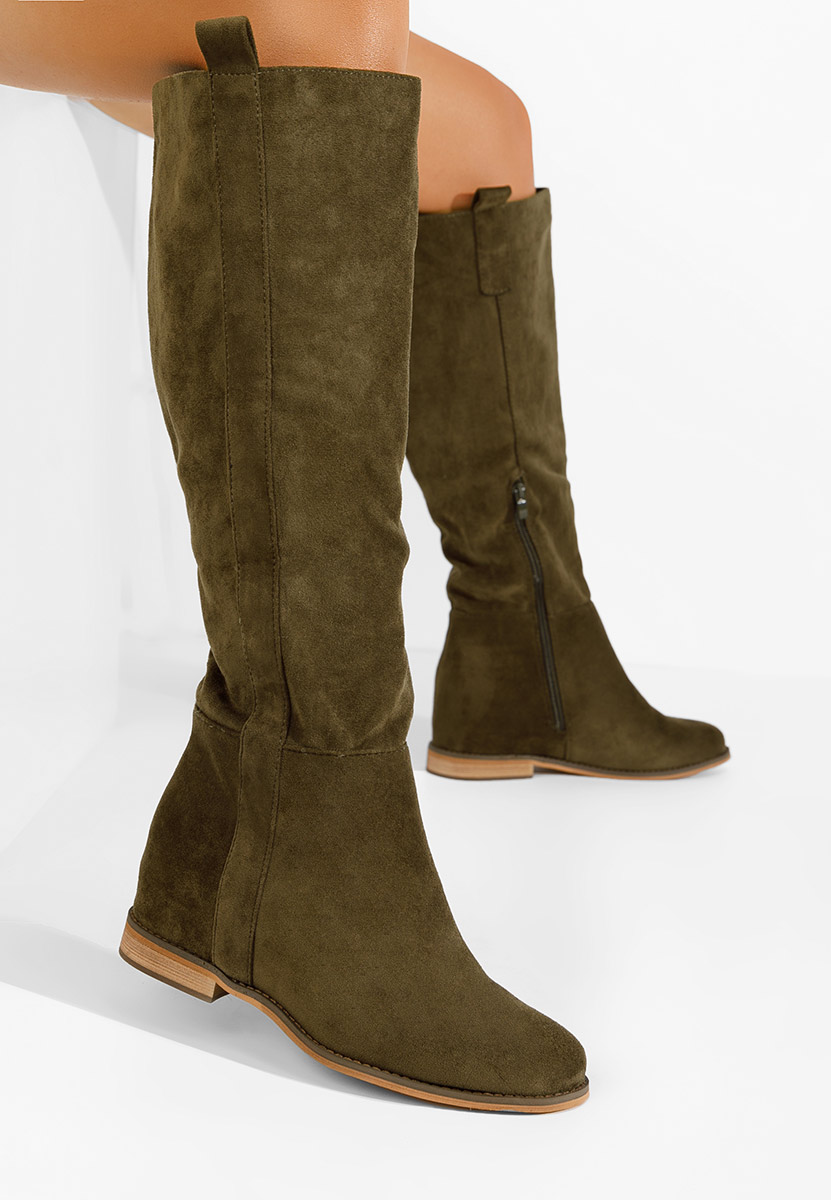 Zelené kozačky na klínku Lanella