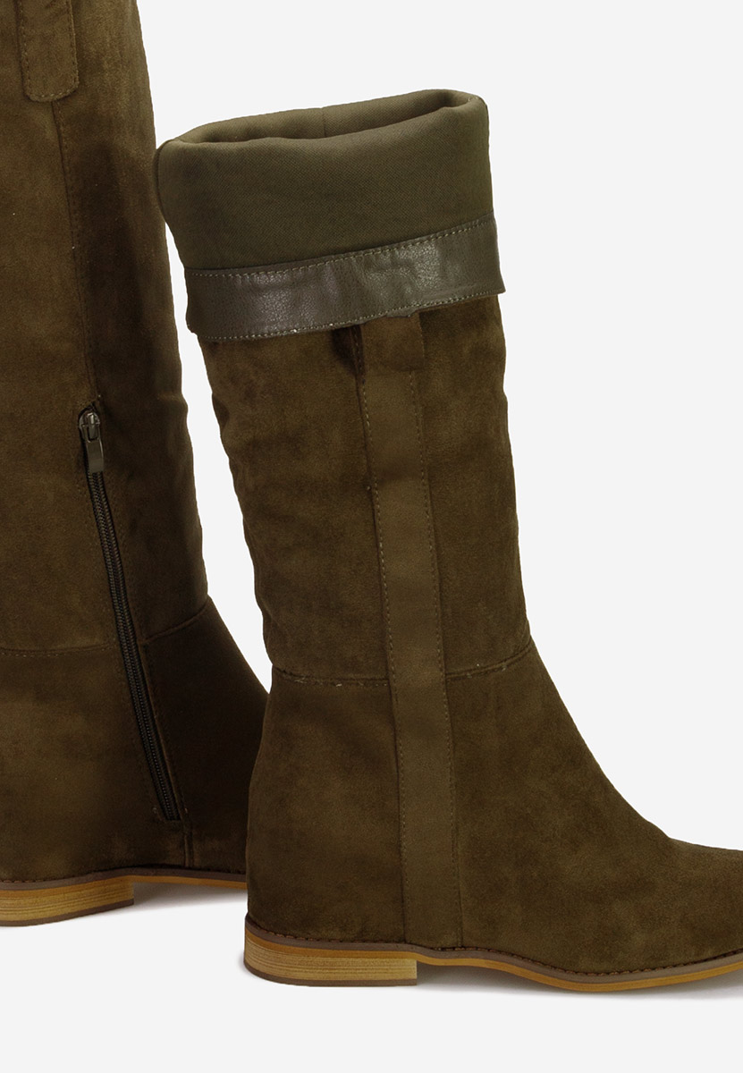 Zelené kozačky na klínku Lanella