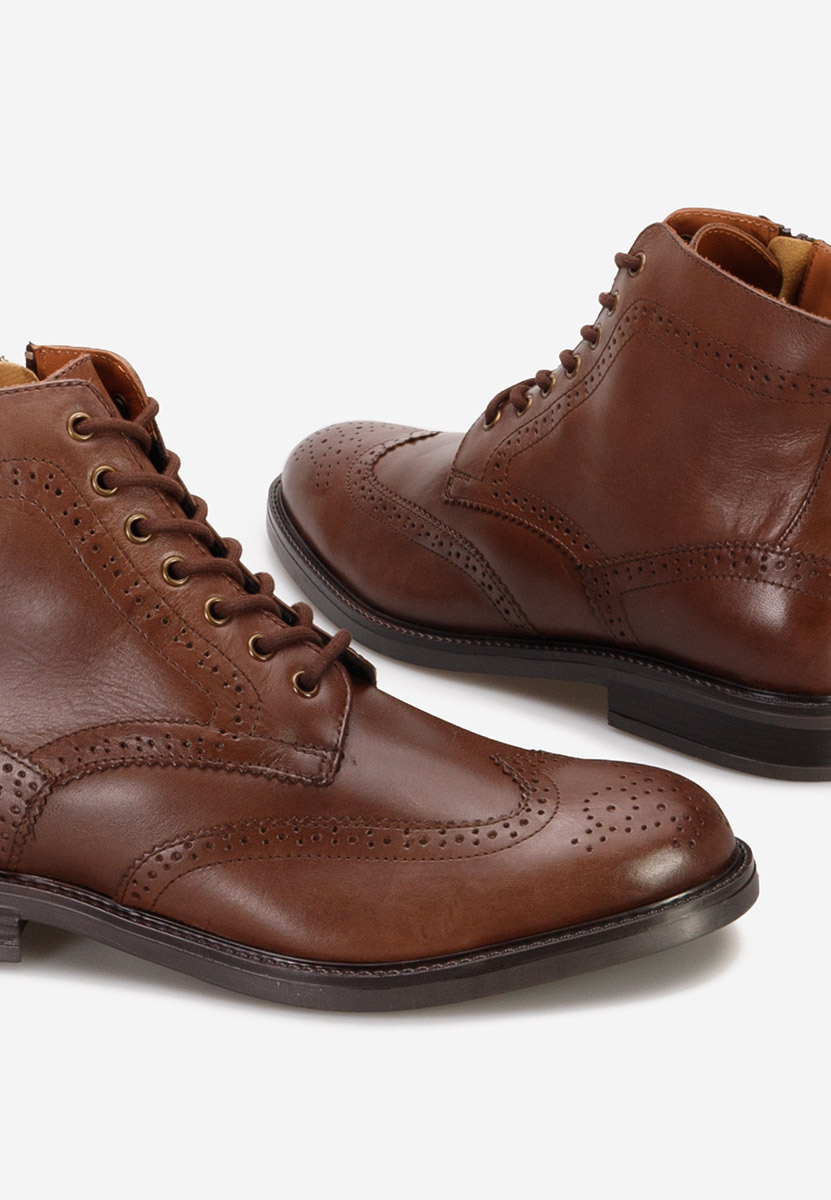 Hnedé pánské kožené kotníkové boty Adovin