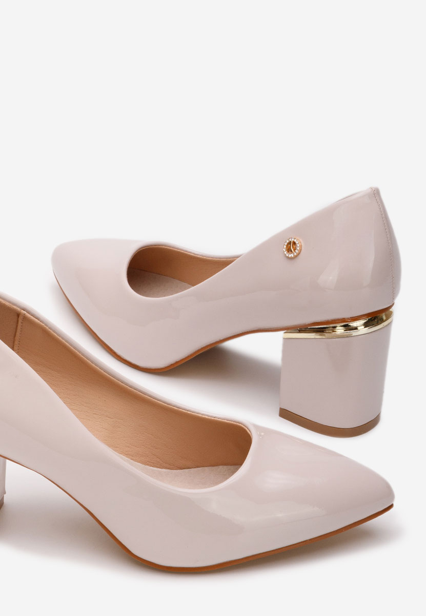 Béžové lodičky na hrubém podpatku Nelia V3