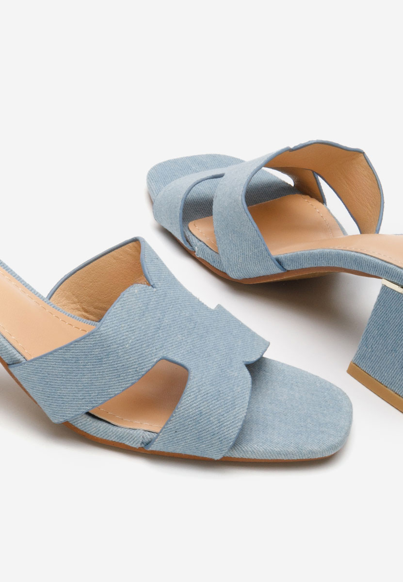 Denim pantofle na podpatku Velmia