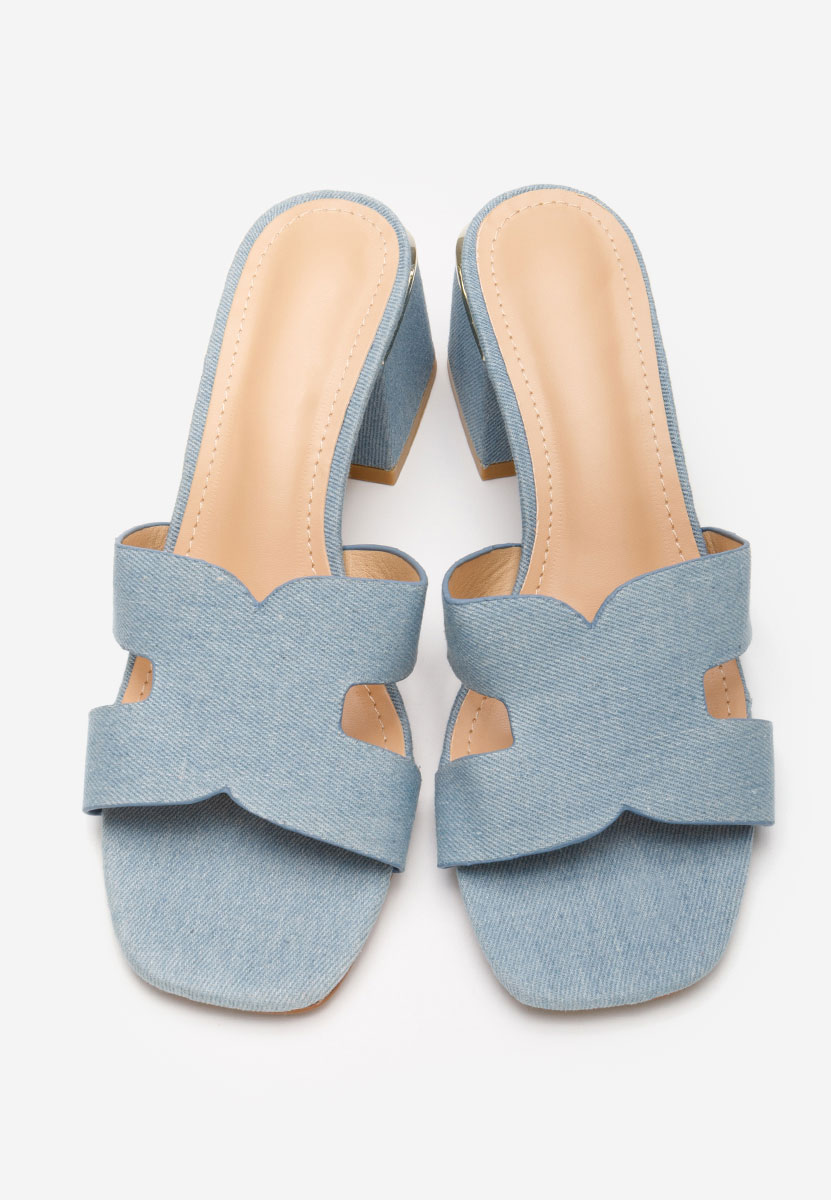Denim pantofle na podpatku Velmia
