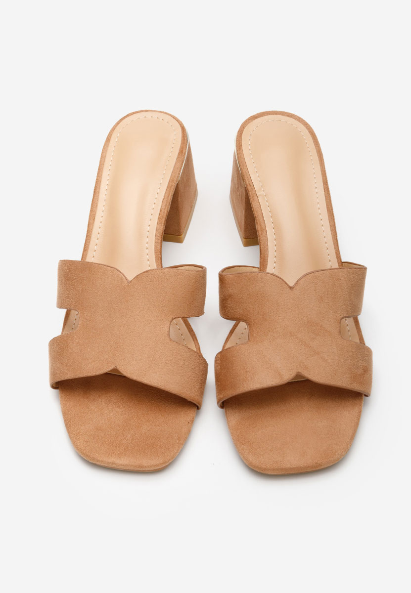 Camelové pantofle na podpatku Velmia