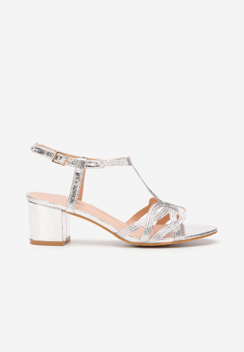 Stribrné sandály na podpatku Siltia