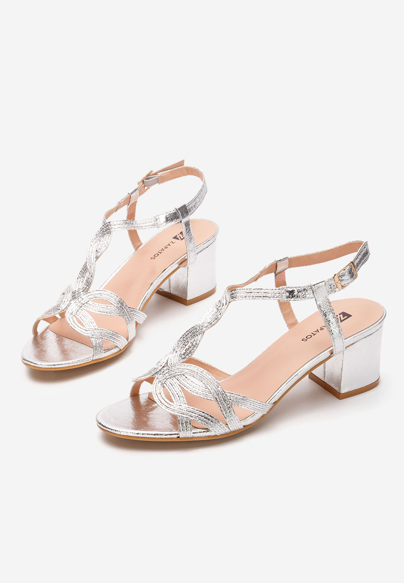 Stribrné sandály na podpatku Siltia